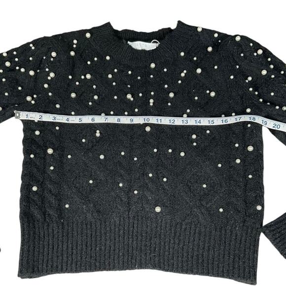 ASTR The Label Crew Neck Black Faux Pearls Knit Sweater Long Sleeve Size Small - Picture 12 of 12